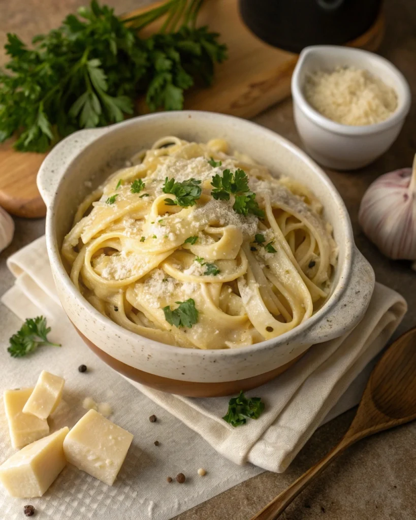 creamy alfredo sauce recipe served over fettuccine